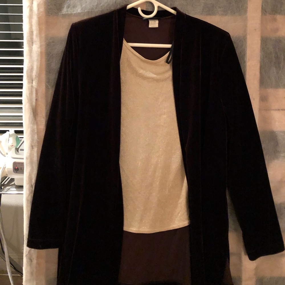 Brand new velvet cardigan attached to shimmery top